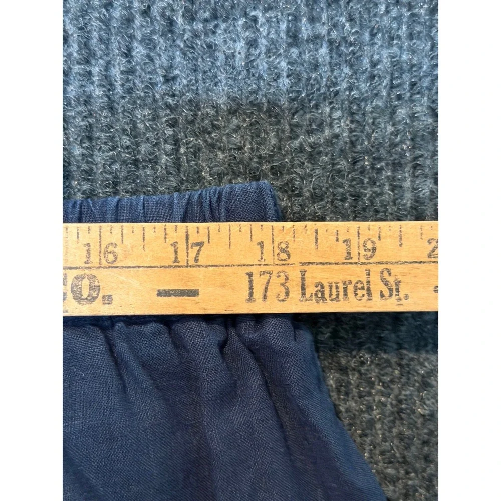 Quince Navy Black 100% European Linen Wide Leg Elastic Waist Pants XL High Rise